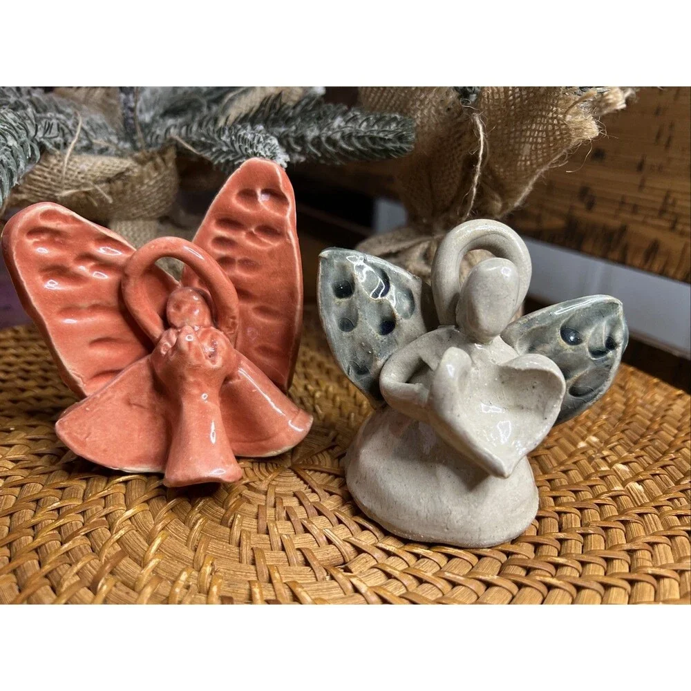 Handmade Pottery Decorative  Angel Figurines, Heart , Praying, Primative